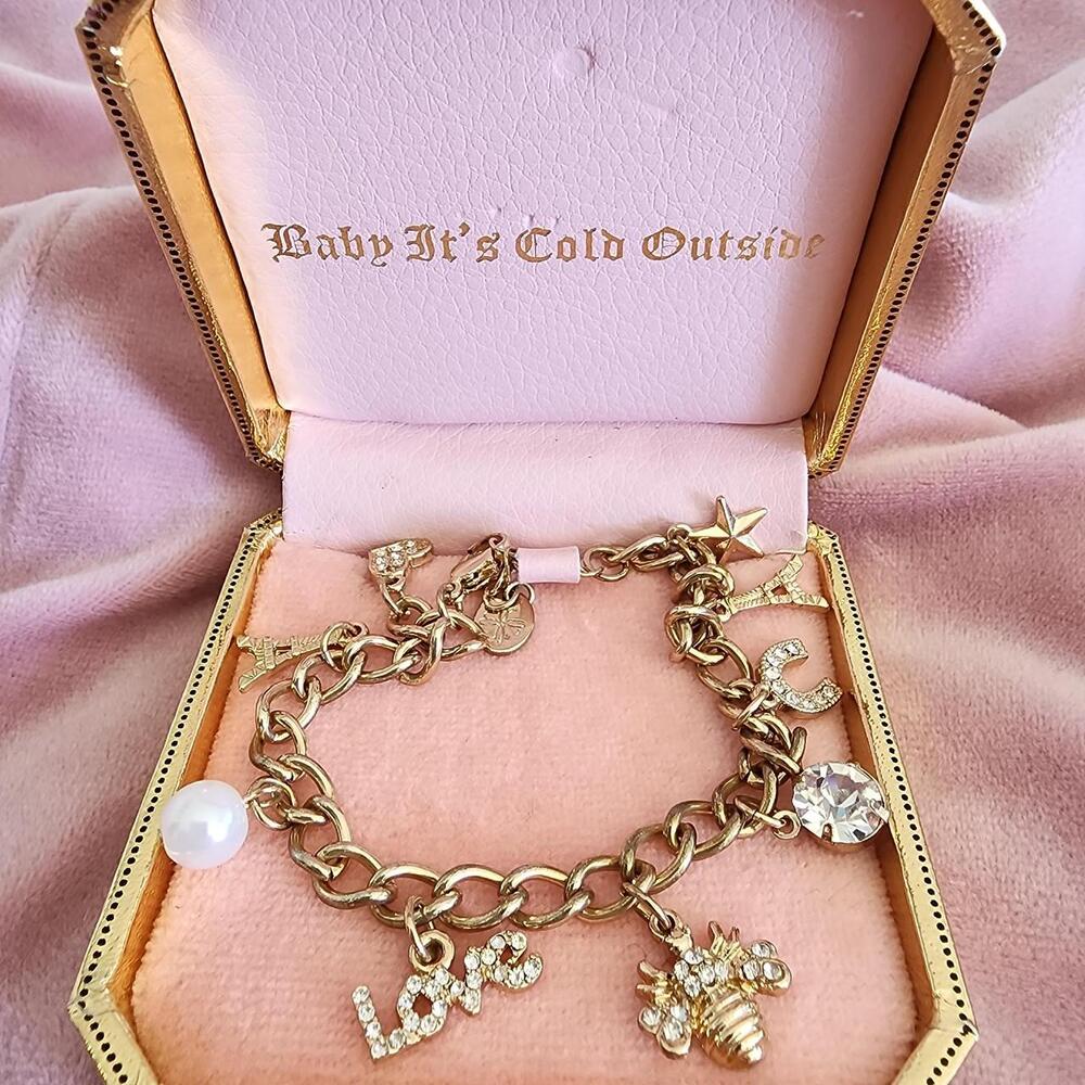 Coquette-Style Juicy Couture Limited Edition Charm Bracelet Gift Box Y2K Rhinest